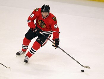 CHICAGO, IL - APRIL 19: Patrick Kane #88 of the Chicago Blackhawks looks to pass against the Vancouver Canucks in Game Four of the Western Conference Quarterfinals during the 2011 NHL Stanley Cup Playoffs at the United Center on April 19, 2011 in Chicago,