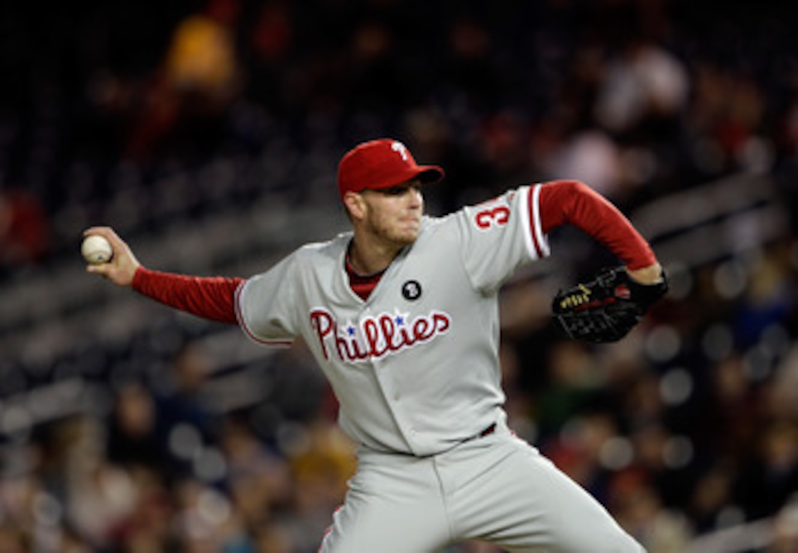 WASHINGTON, DC - APRIL 13:  Roy Halladay #34 of the Philadelphia Phillies delivers to a Washington Nationals batter at Nationals Park on April 13, 2011 in Washington, DC.  (Photo by Rob Carr/Getty Images)