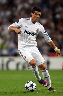 MADRID, SPAIN - APRIL 05:  Cristiano Ronaldo of Real Madrid during the UEFA Champions League Quarter Final first leg match between Real Madrid and Tottenham Hotspur at Estadio Santiago Bernabeu on April 5, 2011 in Madrid, Spain.  (Photo by Clive Rose/Gett