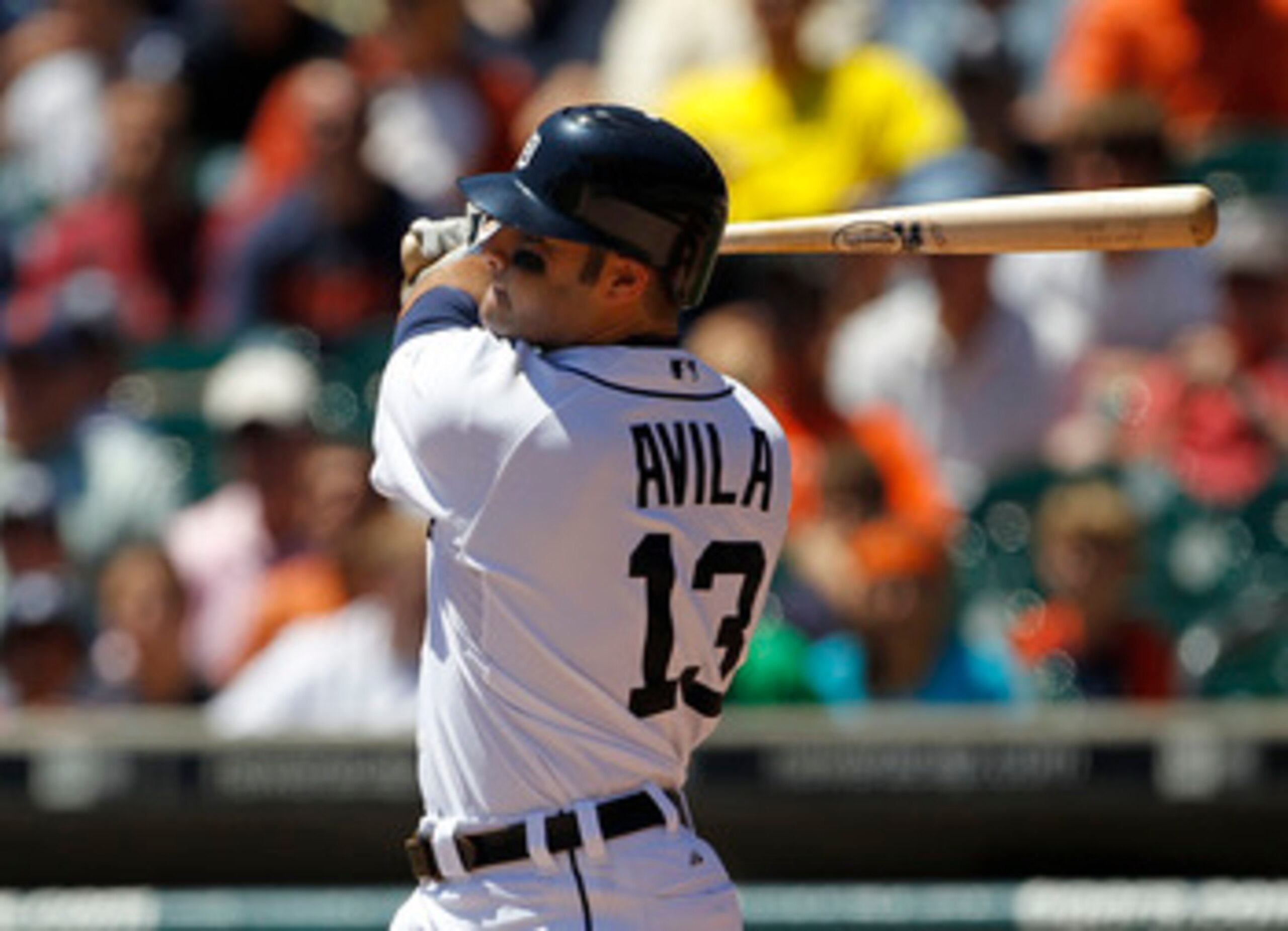 DETROIT - JUNE 17: Alex Avila #13 of the Detroit Tigers doubles to left center field in the second inning scoring Brandon Inge and Carlos Guillen to give the Tigers a 2-0 lead over the Washington Nationals on June 17, 2010 at Comerica Park in Detroit, Mic DETROIT - JUNE 17: Alex Avila #13 of the Detroit Tigers doubles to left center field in the second inning scoring Brandon Inge and Carlos Guillen to give the Tigers a 2-0 lead over the Washington Nationals on June 17, 2010 at Comerica Park in Detroit, Mic