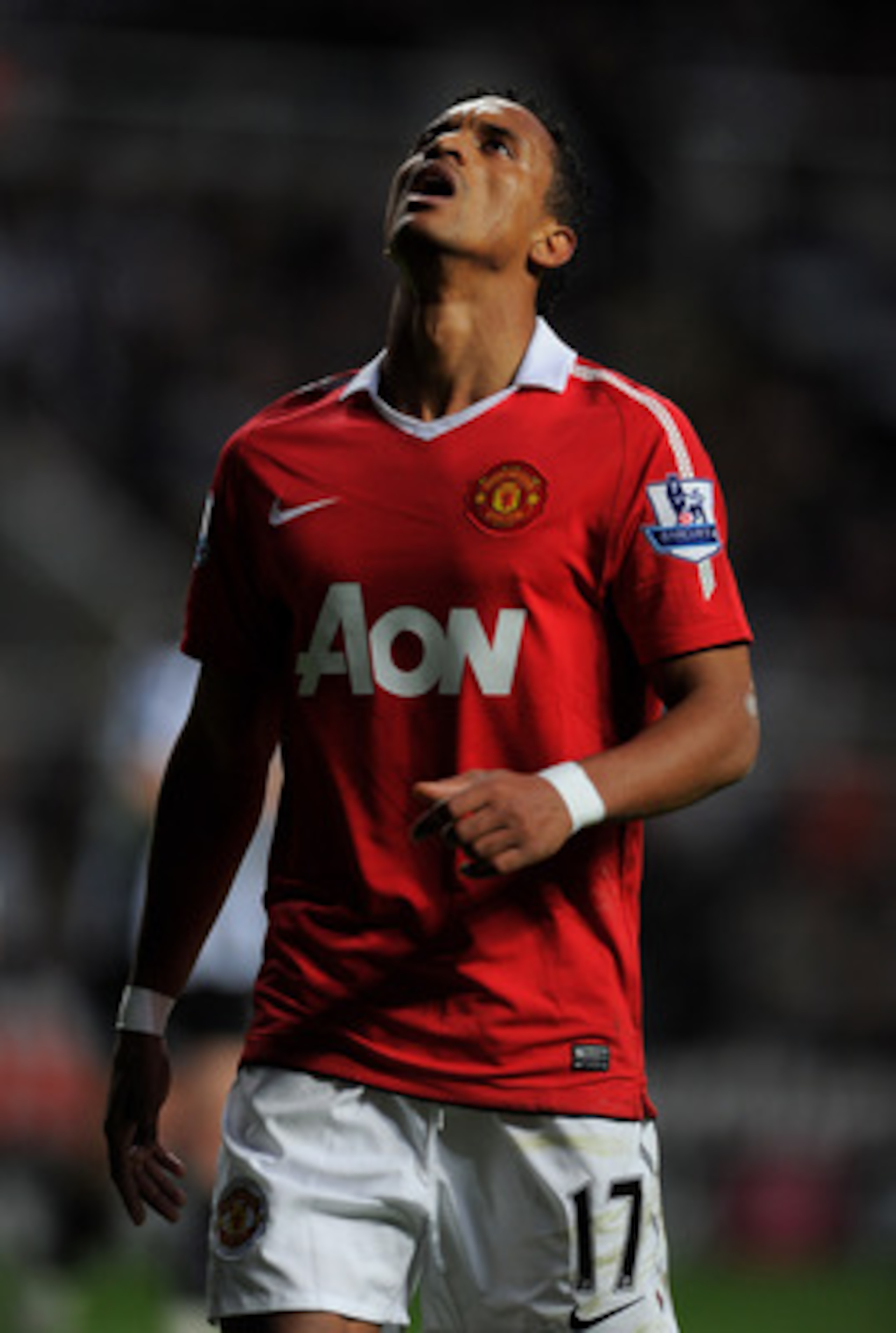 NEWCASTLE UPON TYNE, ENGLAND - APRIL 19: Nani of Manchester United reacts during the Barclays Premier League match between Newcastle United and Manchester United at St James' Park on April 19, 2011 in Newcastle, England.  (Photo by Michael Regan/Getty Ima