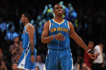 LOS ANGELES, CA - APRIL 26:  Chris Paul #3 of the New Orleans Hornets reacts at the end of the second quarter while taking on the Los Angeles Lakers in Game Five of the Western Conference Quarterfinals in the 2011 NBA Playoffs on April 26, 2011 at Staples