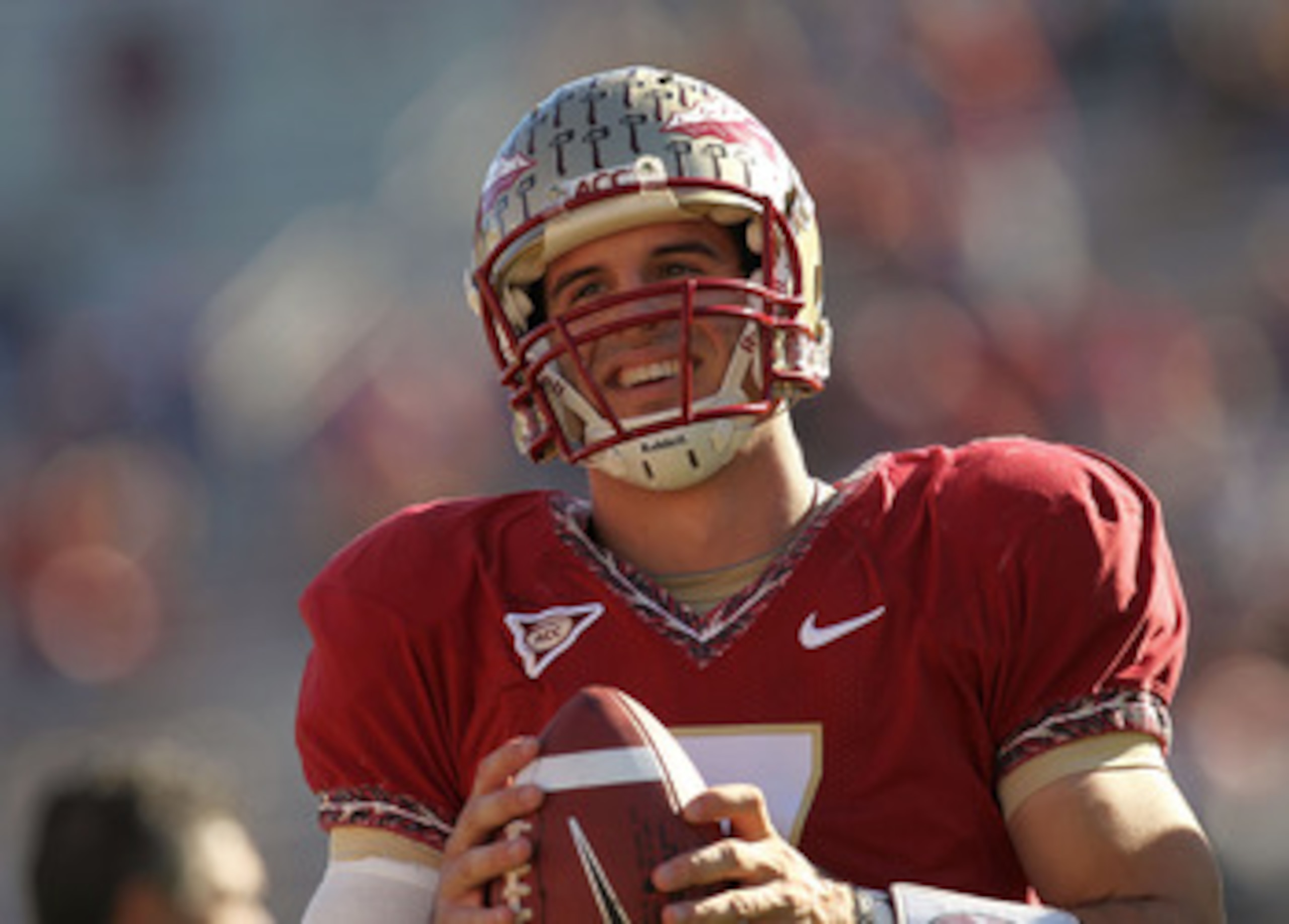 TALLAHASSEE, FL - NOVEMBER 27: Christian Ponder #7 of the Florida State Seminoles warms up before a game against the Florida Gators at Doak Campbell Stadium on November 27, 2010 in Tallahassee, Florida. (Photo by Mike Ehrmann/Getty Images) TALLAHASSEE, FL - NOVEMBER 27: Christian Ponder #7 of the Florida State Seminoles warms up before a game against the Florida Gators at Doak Campbell Stadium on November 27, 2010 in Tallahassee, Florida. (Photo by Mike Ehrmann/Getty Images)