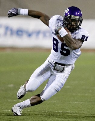 LAS VEGAS - OCTOBER 30:  Jeremy Kerley #85 of the Texas Christian University Horned Frogs runs for yardage against the UNLV Rebels at Sam Boyd Stadium October 30, 2010 in Las Vegas, Nevada. TCU won 48-6.  (Photo by Ethan Miller/Getty Images)