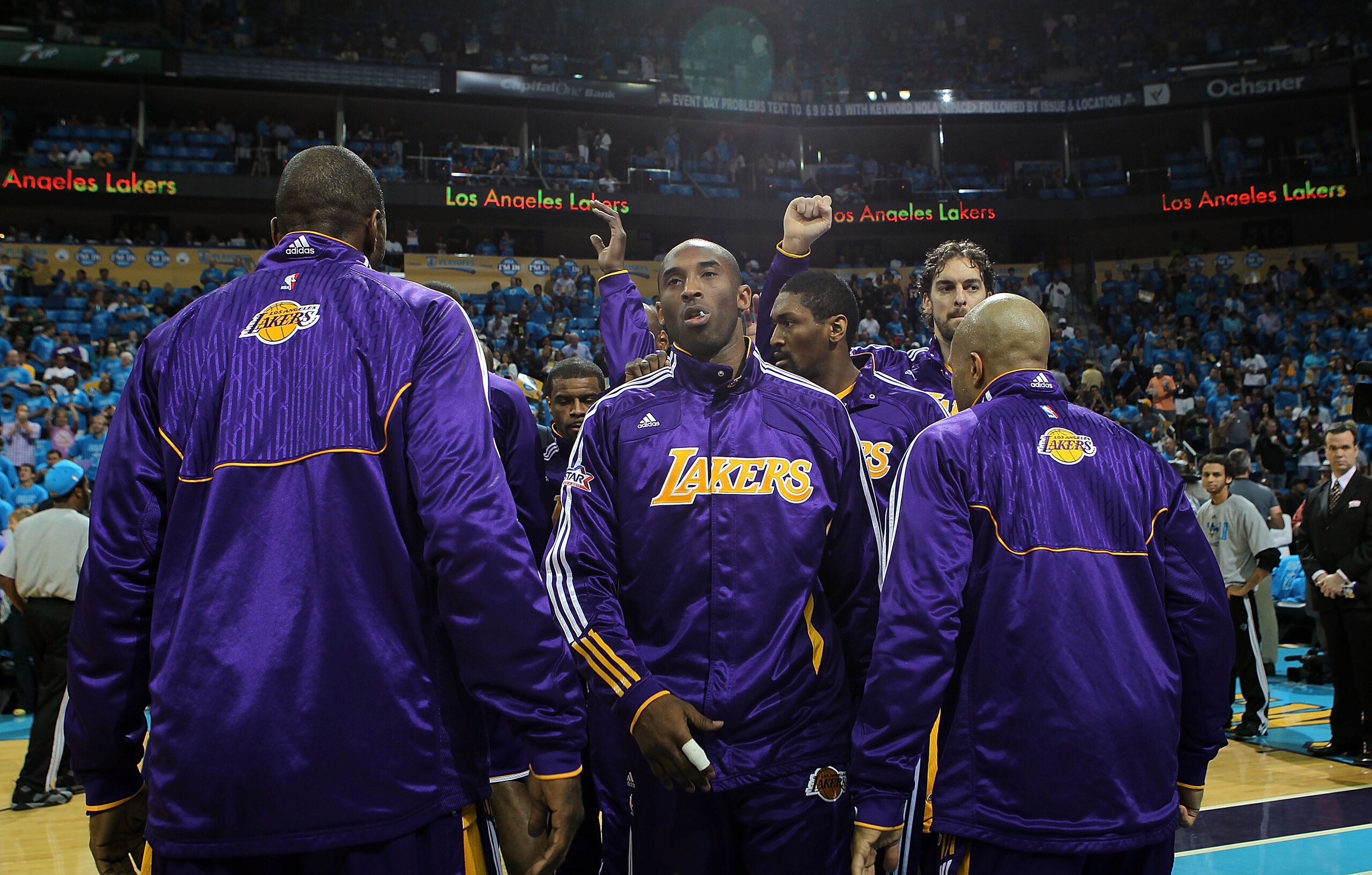 NEW ORLEANS, LA - APRIL 28:  Kobe Bryant #24 of the Los Angeles Lakers is introduced before a game against the New Orleans Hornets in Game Six of the Western Conference Quarterfinals in the 2011 NBA Playoffs on April 28, 2011 at New Orleans Arena in New O