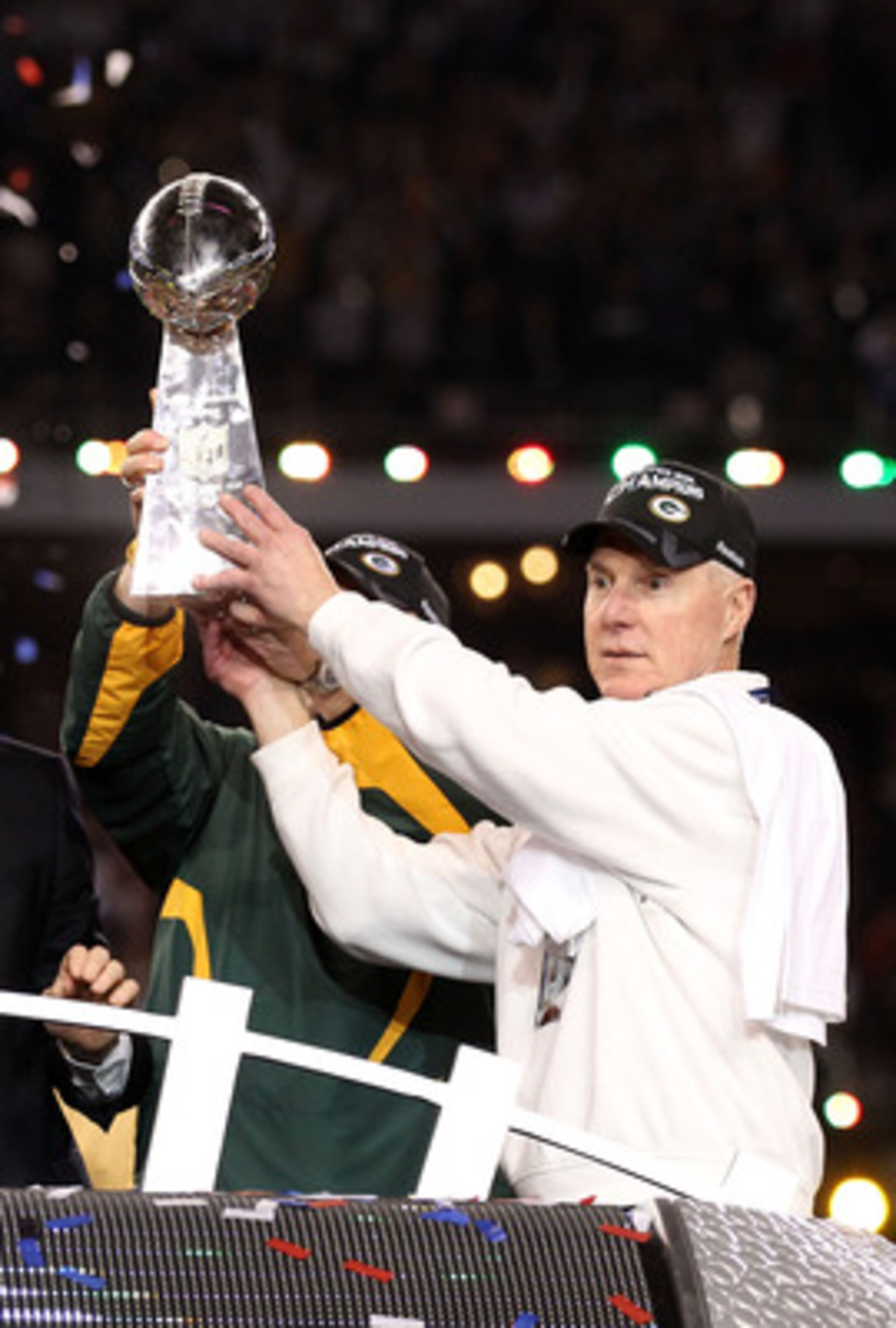 ARLINGTON, TX - FEBRUARY 06:  Green Bay Packers General Manager Ted Thompson celebrates after winning Super Bowl XLV 31-25 against the Pittsburgh Steelers at Cowboys Stadium on February 6, 2011 in Arlington, Texas.  (Photo by Al Bello/Getty Images)