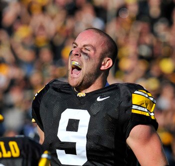 IOWA CITY, IA - OCTOBER 30- Cornerback Tyler Sash of the University of Iowa Hawkeyes celebrates after intercepting a pass during the first half of an NCAA college football game against the Michigan State Spartans at Kinnick Stadium on October 30, 2010 in 