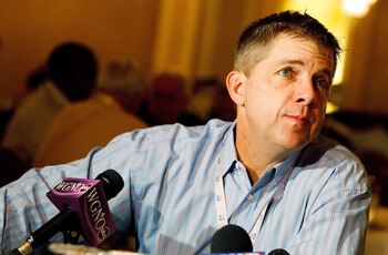 NEW ORLEANS, LA - MARCH 22:  New Orleans Saints head coach Sean Payton answers questions from the media during the NFL Annual Meetings at the Roosevelt Hotel on March 22, 2011 in New Orleans, Louisiana. Despite a NFL owners imposed lockout in effect since