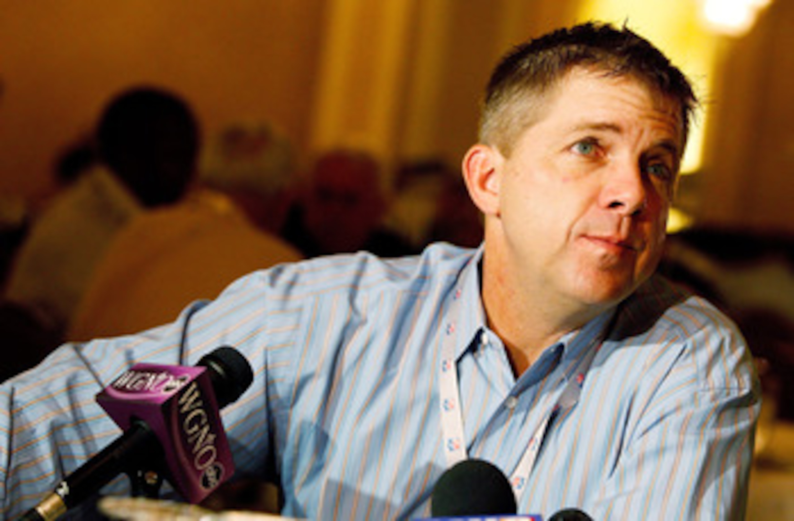 NEW ORLEANS, LA - MARCH 22: New Orleans Saints head coach Sean Payton answers questions from the media during the NFL Annual Meetings at the Roosevelt Hotel on March 22, 2011 in New Orleans, Louisiana. Despite a NFL owners imposed lockout in effect since NEW ORLEANS, LA - MARCH 22: New Orleans Saints head coach Sean Payton answers questions from the media during the NFL Annual Meetings at the Roosevelt Hotel on March 22, 2011 in New Orleans, Louisiana. Despite a NFL owners imposed lockout in effect since