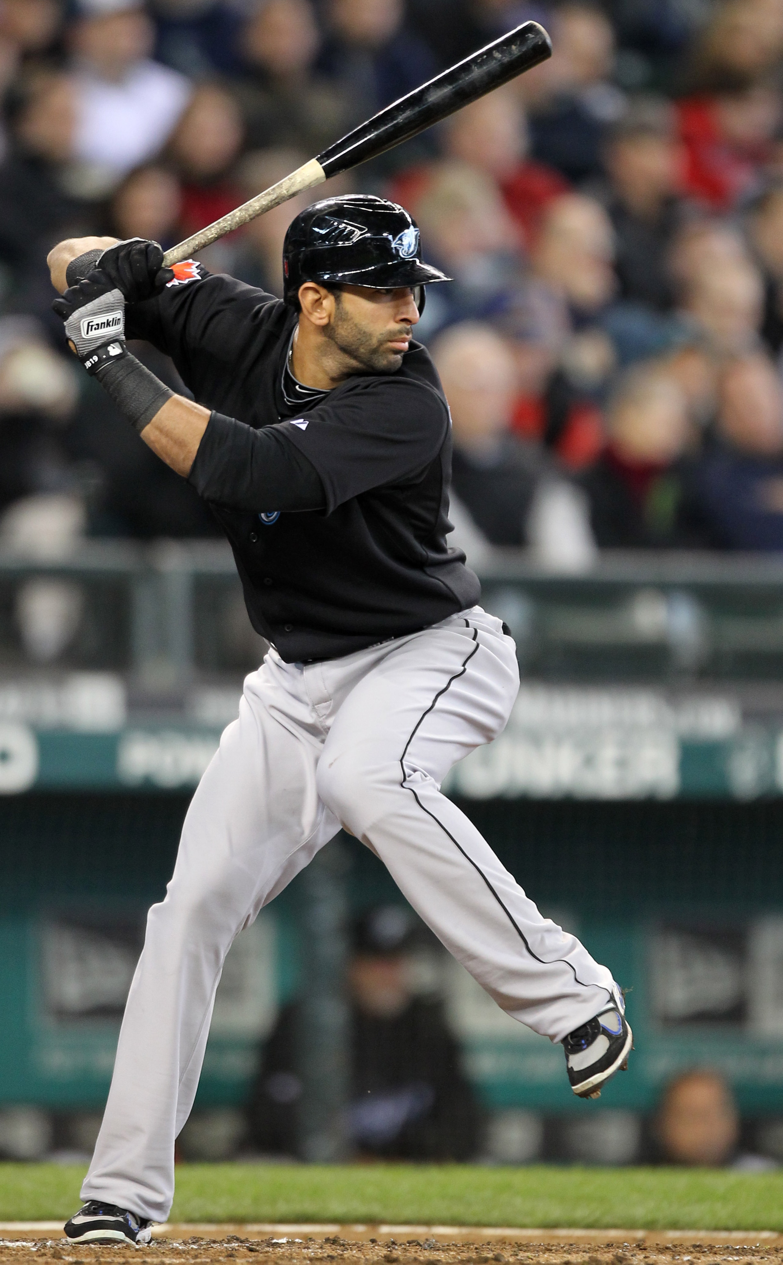 SEATTLE, WA - APRIL 13:  Jose Bautista #19 of the Toronto Blue Jays bats against the Seattle Mariners at Safeco Field on April 13, 2011 in Seattle, Washington. (Photo by Otto Greule Jr/Getty Images)