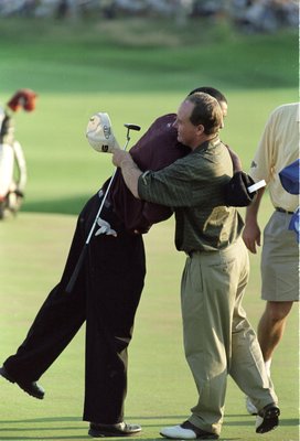 20 Aug 2000:  Bob May congratulates Tiger Woods after winning the PGA Championship, part of the PGA Tour at the Valhalla Golf Club in Louisville, Kentucky.Mandatory Credit: David Cannon  /Allsport