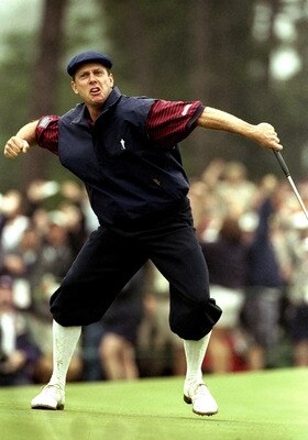 20 Jun 1999:  Payne Stewart of the United States celebrates victory after sinking his final putt during the last day of the 1999 US Open played on the number two course at Pinehurst in North Carolina, USA. \ Mandatory Credit: David Cannon /Allsport