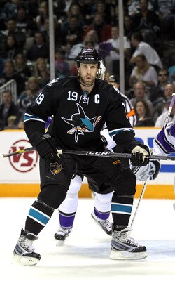 SAN JOSE, CA - APRIL 23:  Joe Thornton #19 of the San Jose Sharks in action against the Los Angeles Kings in game five of the Western Conference Quarterfinals during the 2011 NHL Stanley Cup Playoffs at HP Pavilion on April 23, 2011 in San Jose, Californi