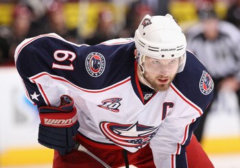 GLENDALE, AZ - MARCH 24:  Rick Nash #61 of the Columbus Blue Jackets during the NHL game against the Phoenix Coyotes at Jobing.com Arena on March 24, 2011 in Glendale, Arizona.  The Coyotes defeated the Blue Jackets 3-0.  (Photo by Christian Petersen/Gett