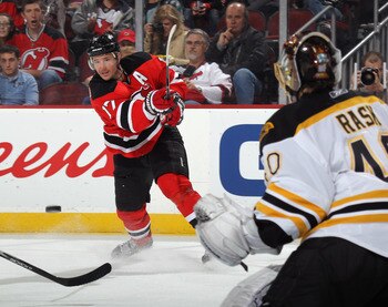 NEWARK, NJ - APRIL 10: Ilya Kovalchuk #17 of the New Jersey Devils skates against the Boston Bruins at the Prudential Center on April 10, 2011 in Newark, New Jersey.  (Photo by Bruce Bennett/Getty Images)