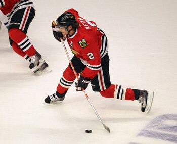 CHICAGO, IL - APRIL 19: Duncan Keith #2 of the Chicago Blackhawks shoots the puck against the Vancouver Canucks in Game Four of the Western Conference Quarterfinals during the 2011 NHL Stanley Cup Playoffs at the United Center on April 19, 2011 in Chicago