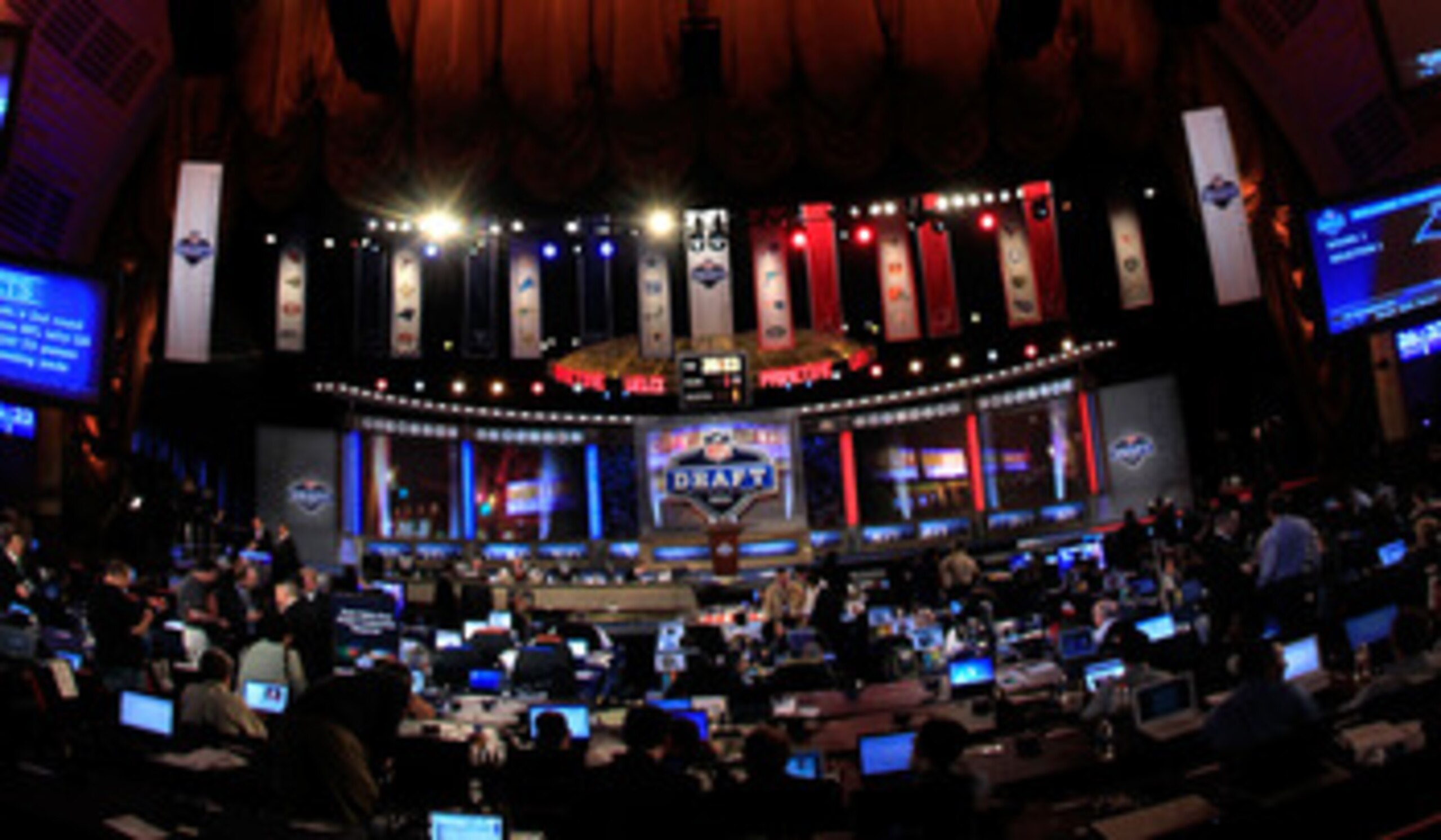 NEW YORK, NY - APRIL 28:  A general view of the Draft stage during the 2011 NFL Draft at Radio City Music Hall on April 28, 2011 in New York City.  (Photo by Chris Trotman/Getty Images)