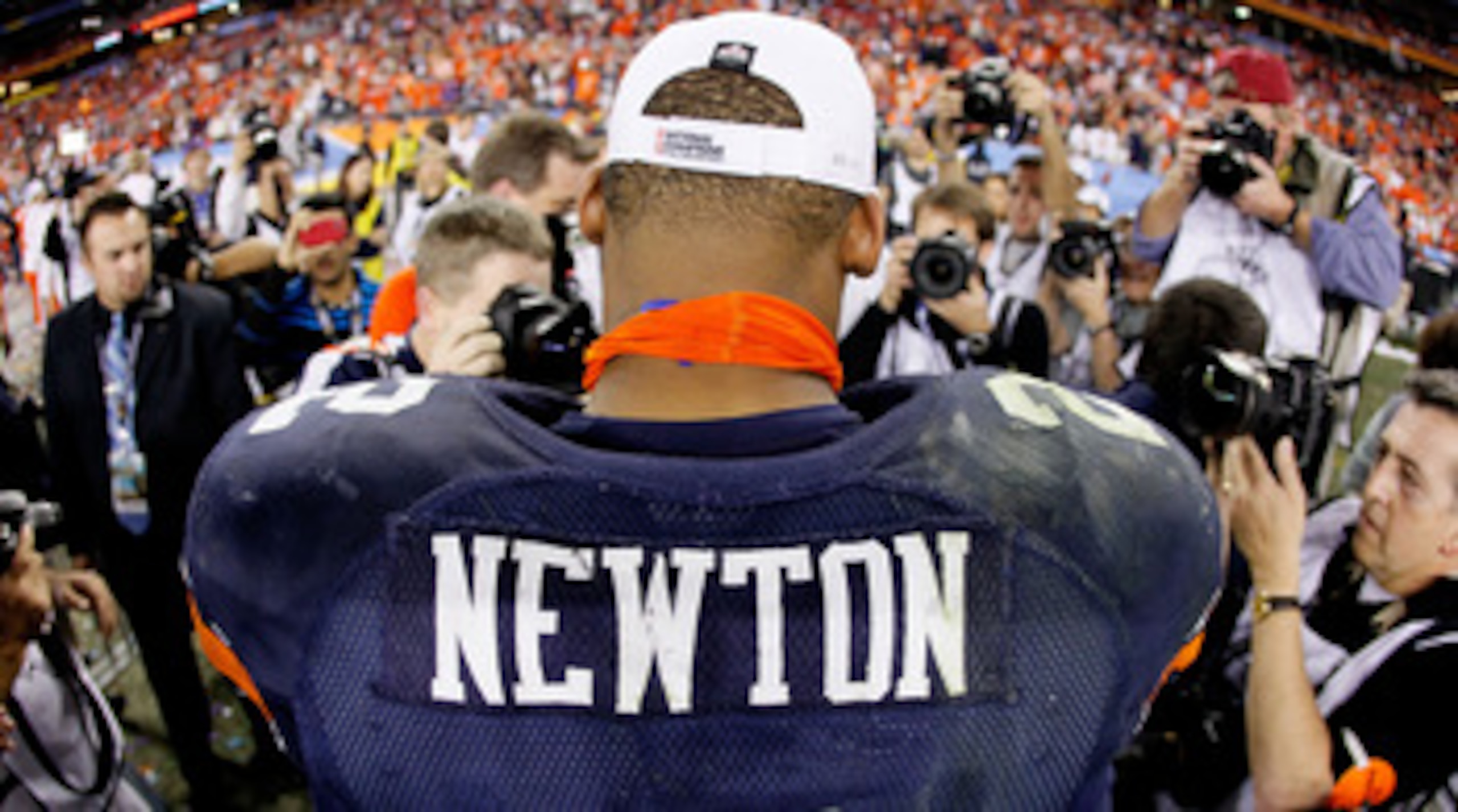 GLENDALE, AZ - JANUARY 10:  Quarterback Cameron Newton #2 of the Auburn Tigers celebrates the Tigers 22-19 victory against the Oregon Ducks in the Tostitos BCS National Championship Game at University of Phoenix Stadium on January 10, 2011 in Glendale, Ar