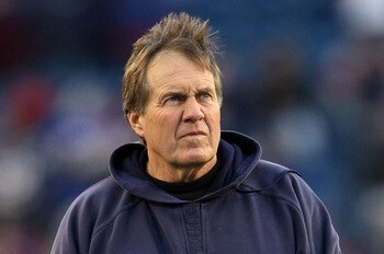 FOXBORO, MA - JANUARY 16:  Head coach Bill Belichick of the New England Patriots looks on during their 2011 AFC divisional playoff game against the New York Jets at Gillette Stadium on January 16, 2011 in Foxboro, Massachusetts.  (Photo by Elsa/Getty Imag
