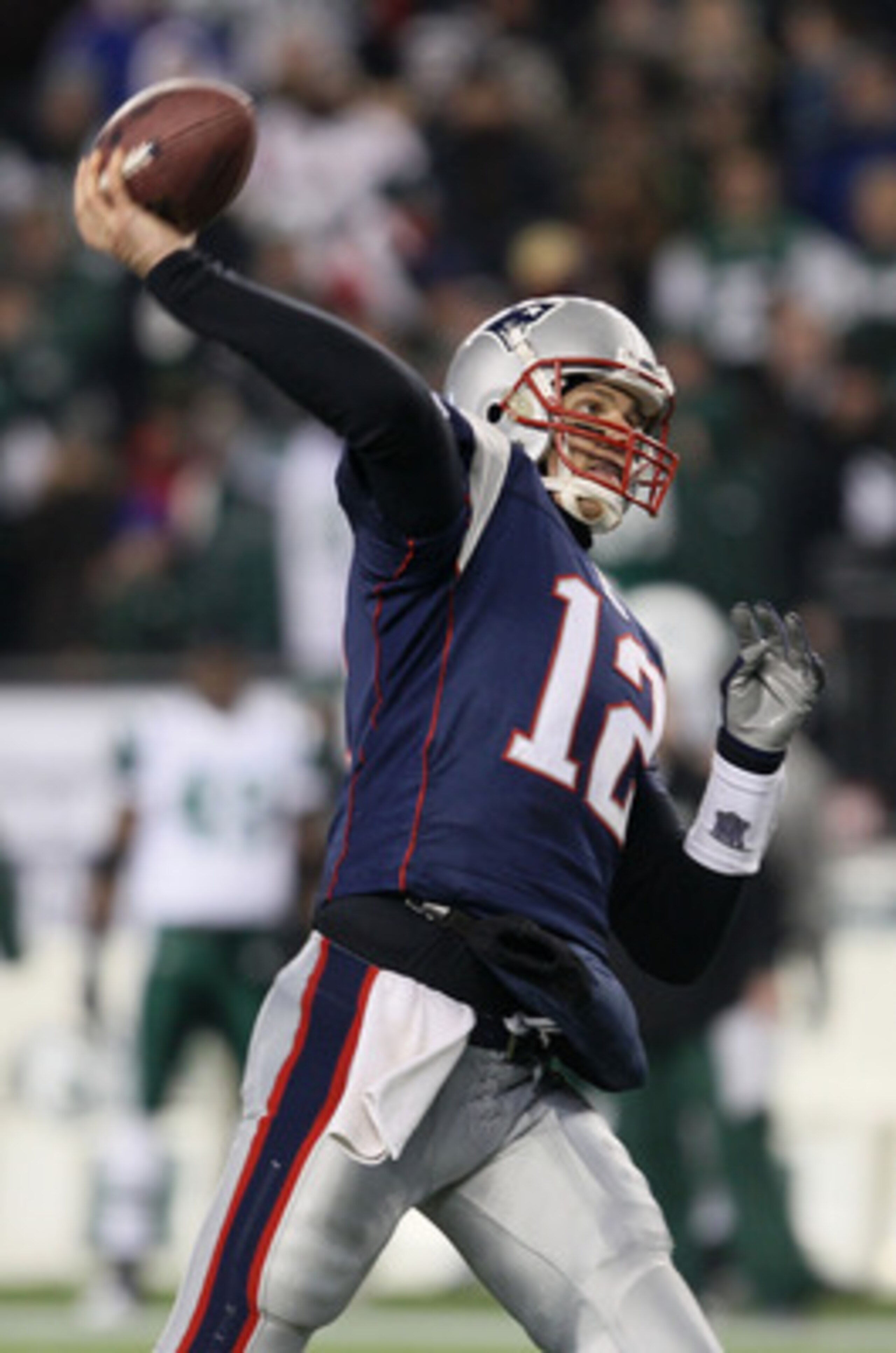 FOXBORO, MA - JANUARY 16: Quarterback Tom Brady #12 of the New England Patriots throws a pass during their 2011 AFC divisional playoff game against the New York Jets at Gillette Stadium on January 16, 2011 in Foxboro, Massachusetts. (Photo by Elsa/Getty FOXBORO, MA - JANUARY 16: Quarterback Tom Brady #12 of the New England Patriots throws a pass during their 2011 AFC divisional playoff game against the New York Jets at Gillette Stadium on January 16, 2011 in Foxboro, Massachusetts. (Photo by Elsa/Getty