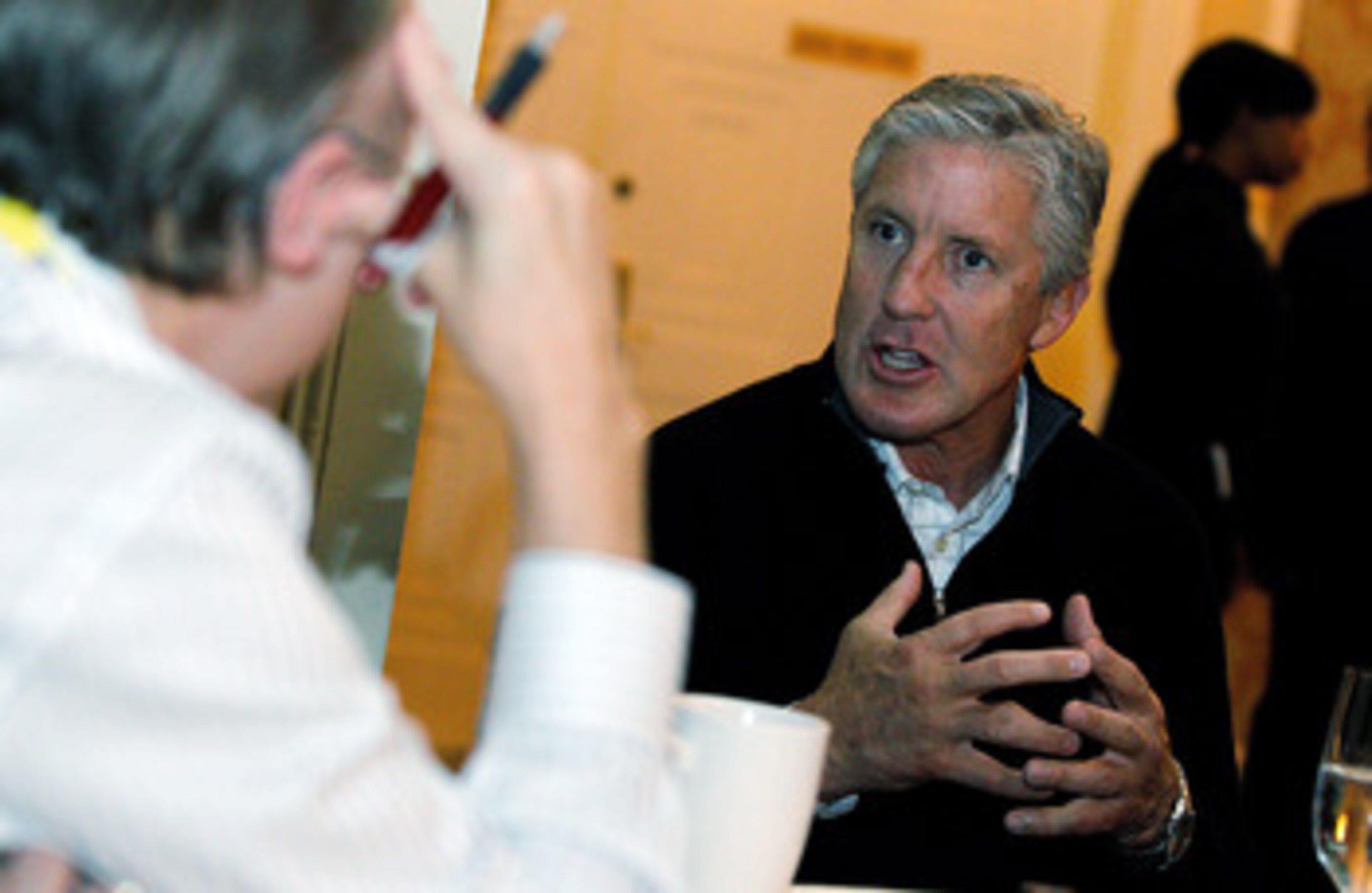NEW ORLEANS, LA - MARCH 22:  Seattle Seahawks head coach Pete Carroll answers questions from the media during the NFL Annual Meetings at the Roosevelt Hotel on March 22, 2011 in New Orleans, Louisiana. Despite a NFL owners imposed lockout in effect since
