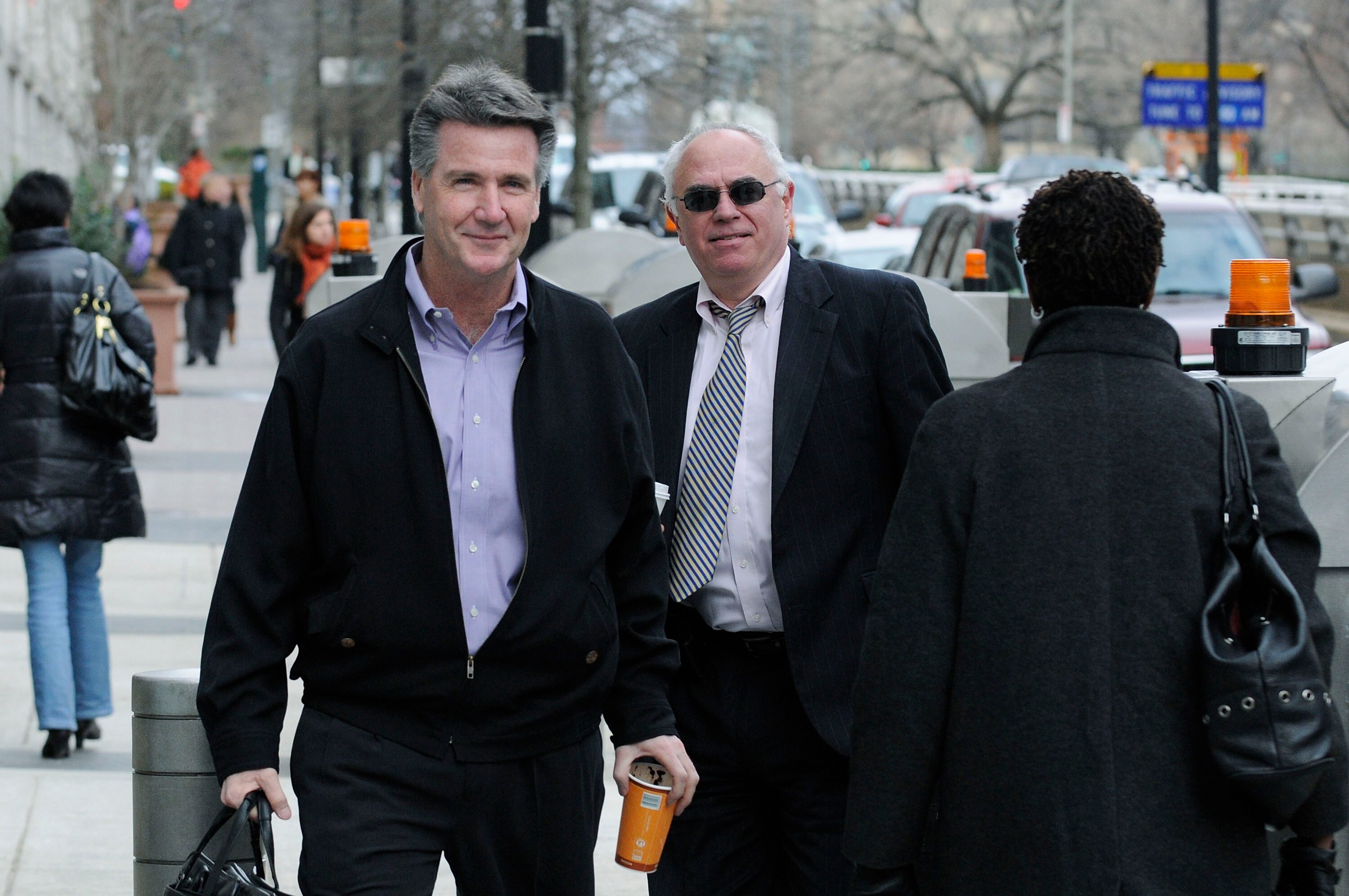 WASHINGTON, DC - MARCH 11:  Washington Redskins general manager Bruce Allen (L) arrives for labor talks at the Federal Mediation and Conciliation Service building March 11, 2011 in Washington, DC. Representatives from the National Football League (NFL) an