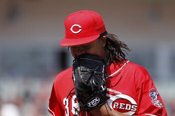 CINCINNATI, OH - APRIL 17: Edinson Volquez #36 of the Cincinnati Reds reacts after being taken out of the game in the sixth inning against the Pittsburgh Pirates at Great American Ball Park on April 17, 2011 in Cincinnati, Ohio. The Pirates won 7-6. (Phot CINCINNATI, OH - APRIL 17: Edinson Volquez #36 of the Cincinnati Reds reacts after being taken out of the game in the sixth inning against the Pittsburgh Pirates at Great American Ball Park on April 17, 2011 in Cincinnati, Ohio. The Pirates won 7-6. (Phot