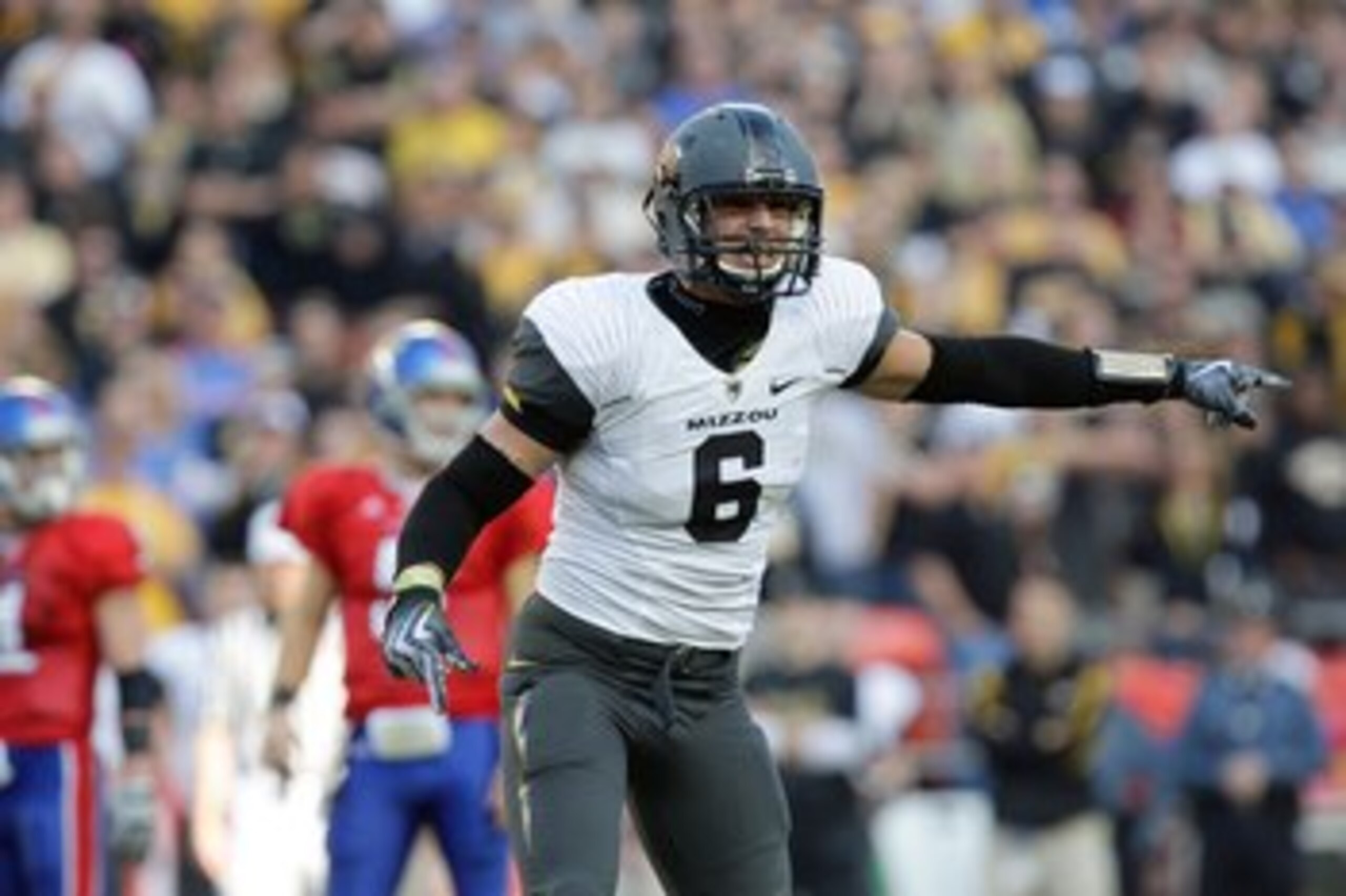 KANSAS CITY, MO - NOVEMBER 28:  Andrew Gachkar #6 of the Missouri Tigers reacts after a play during their game against the Kansas Jayhawks during the game at Arrowhead Stadium on November 28, 2009 in Kansas City, Missouri. (Photo by Jamie Squire/Getty Ima