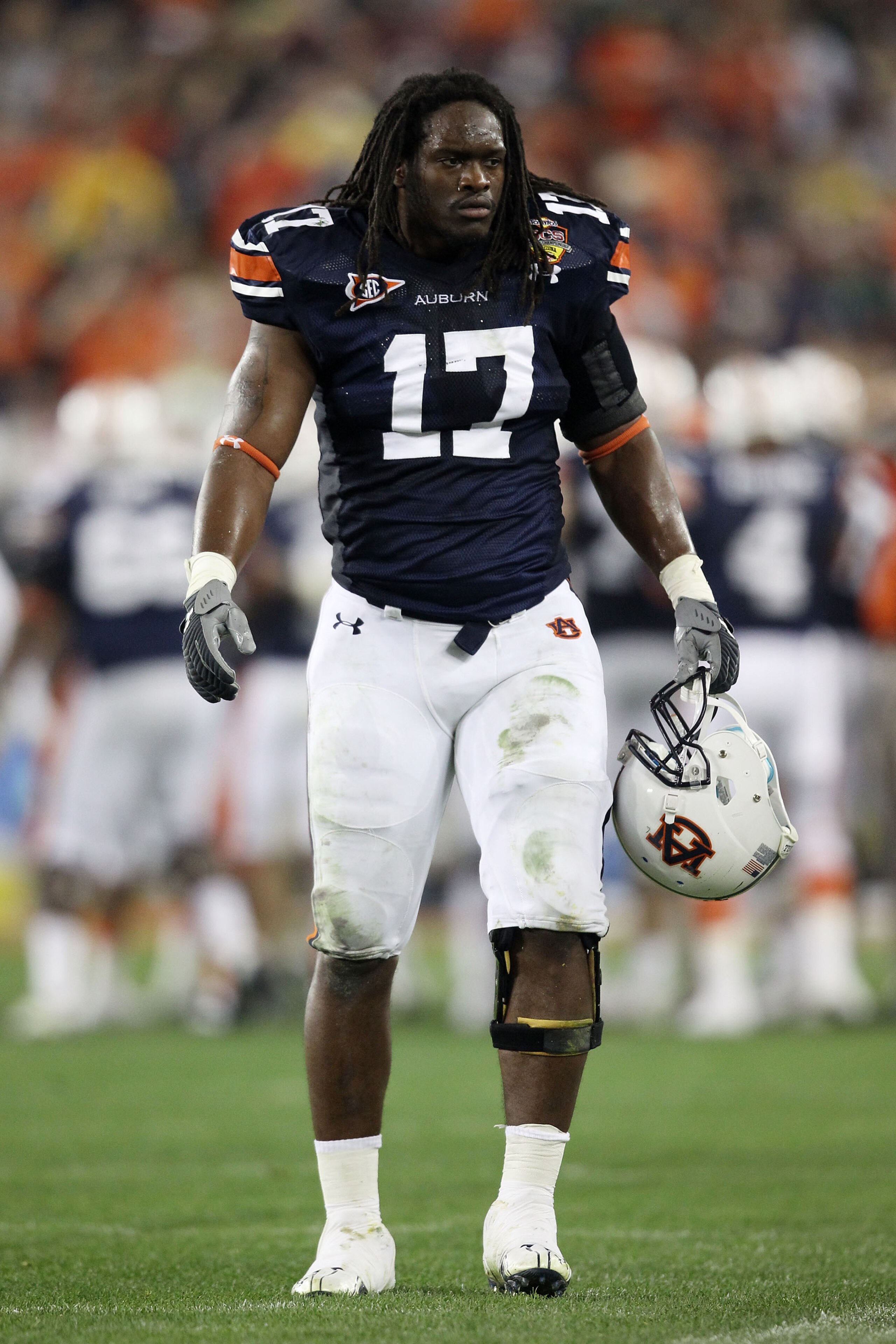 GLENDALE, AZ - JANUARY 10:  Josh Bynes #17 of the Auburn Tigers looks on against the Oregon Ducks during the Tostitos BCS National Championship Game at University of Phoenix Stadium on January 10, 2011 in Glendale, Arizona.  (Photo by Christian Petersen/G