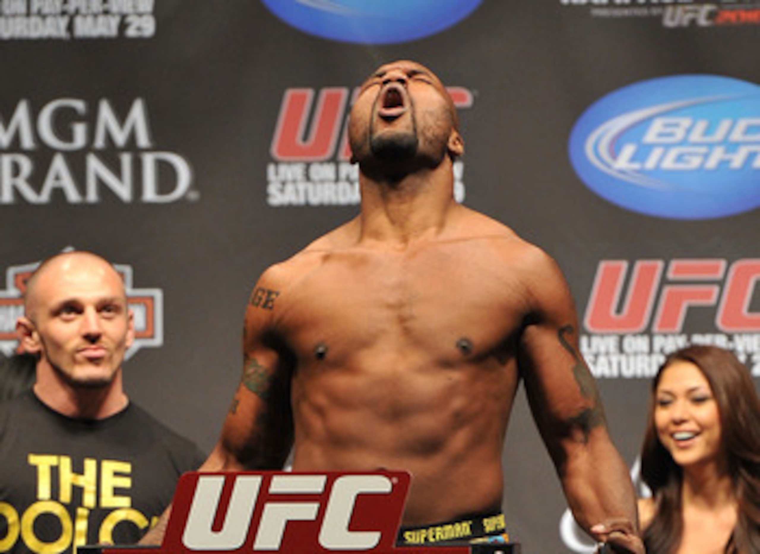 LAS VEGAS - MAY 28:  UFC fighter Quinton 'Rampage' Jackson  weighs in for his fight against UFC fighter Rashad Evans at UFC 114: Rampage versus Rashad at the Mandalay Bay Hotel on May 28, 2010 in Las Vegas, Nevada.  (Photo by Jon Kopaloff/Getty Images)