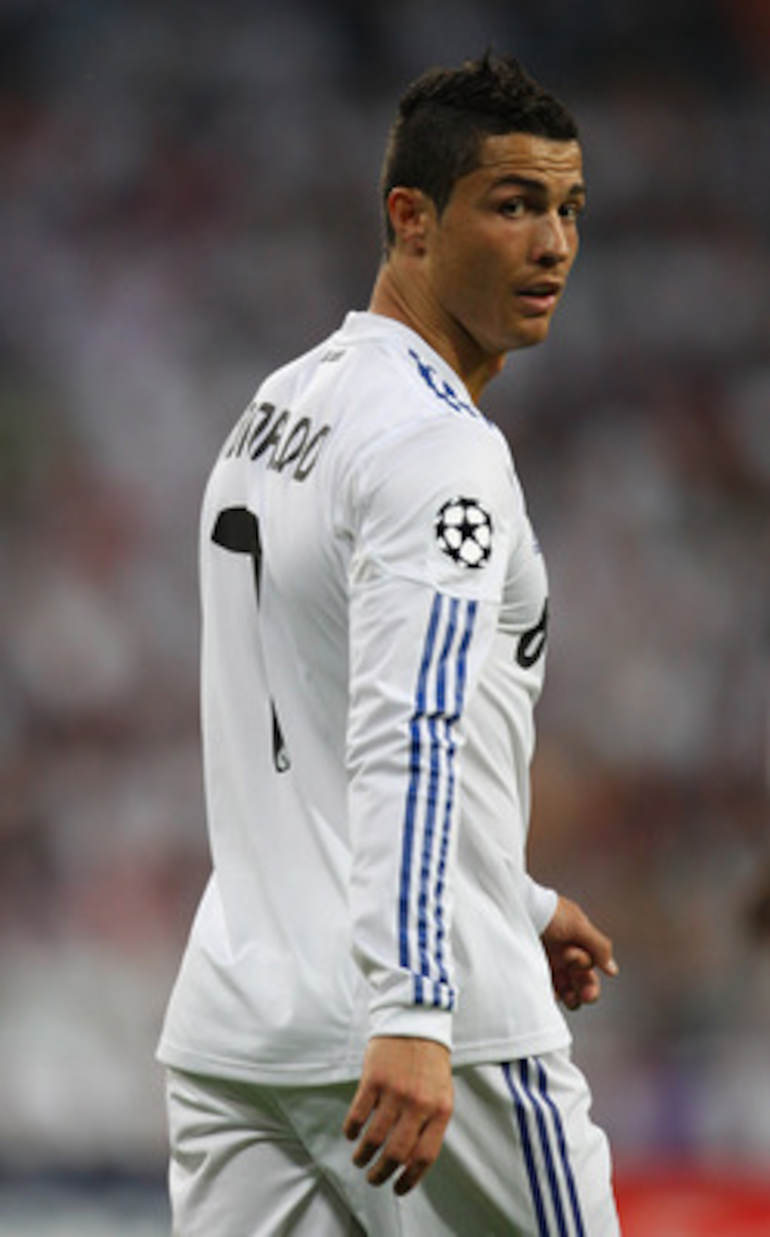 MADRID, SPAIN - APRIL 27: Cristiano Ronaldo of Real Madrid looks on during the UEFA Champions League Semi Final first leg match between Real Madrid and Barcelona at Estadio Santiago Bernabeu on April 27, 2011 in Madrid, Spain. (Photo by Alex Livesey/Get MADRID, SPAIN - APRIL 27: Cristiano Ronaldo of Real Madrid looks on during the UEFA Champions League Semi Final first leg match between Real Madrid and Barcelona at Estadio Santiago Bernabeu on April 27, 2011 in Madrid, Spain. (Photo by Alex Livesey/Get