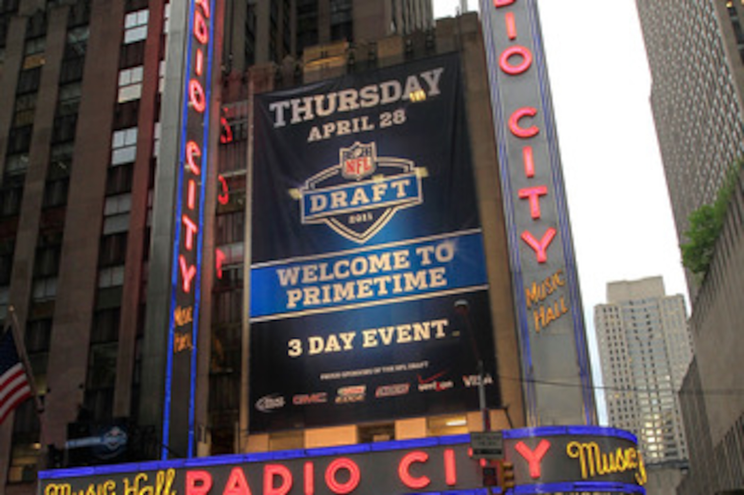 NEW YORK, NY - APRIL 28:  A taxi drives down the Avenue of the AMericas past Radio City Music Hall during the 2011 NFL Draft at Radio City Music Hall on April 28, 2011 in New York City.  (Photo by Chris Trotman/Getty Images)