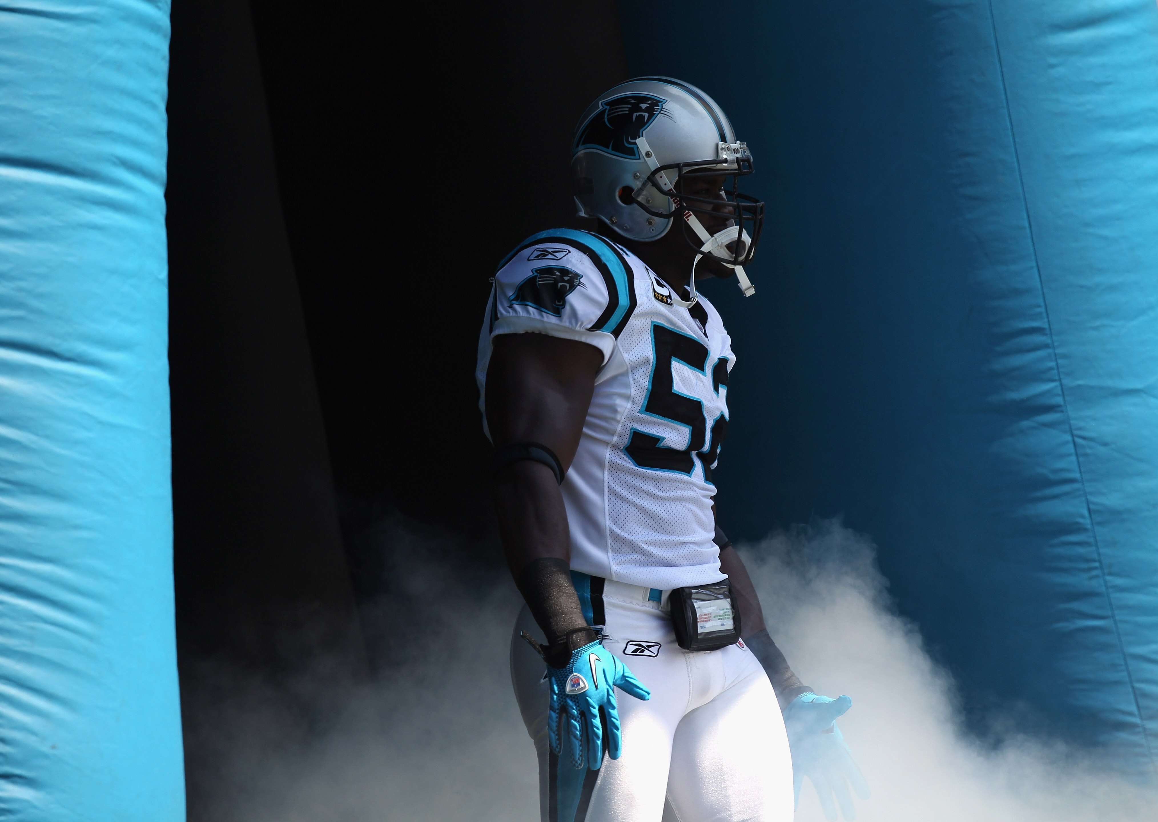 CHARLOTTE, NC - SEPTEMBER 19:  Jon Beason #52 of the Carolina Panthers during their game at Bank of America Stadium on September 19, 2010 in Charlotte, North Carolina.  (Photo by Streeter Lecka/Getty Images)