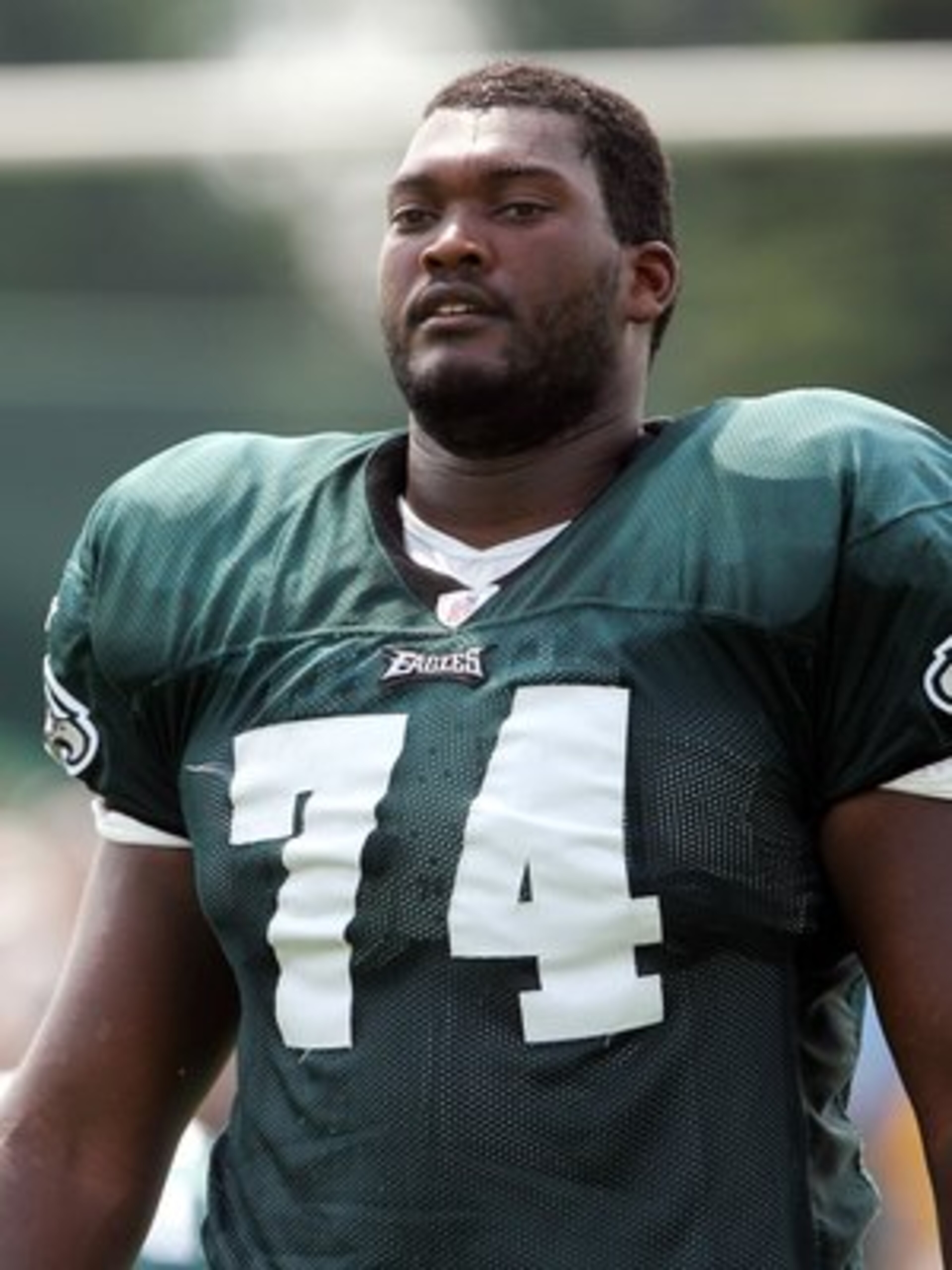 BETHLEHEM, PA - JULY 25:  Winston Justice #74 of the Philadelphia Eagles looks on during training camp on the practice field at Lehigh University on July 25, 2006 in Bethlehem, Pennsylvania.  (Photo by Jim McIsaac/Getty Images)
