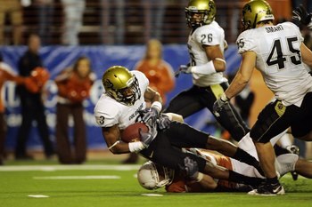 AUSTIN, TX - OCTOBER 10:  Cornerback Jimmy Smith #3 of the Colorado Buffaloes picks up the loose ball which was knocked out of the hand of quarterback Colt McCoy of the Texas Longhorns in the second quarter  on October 10, 2009 at Darrell K Royal-Texas Me