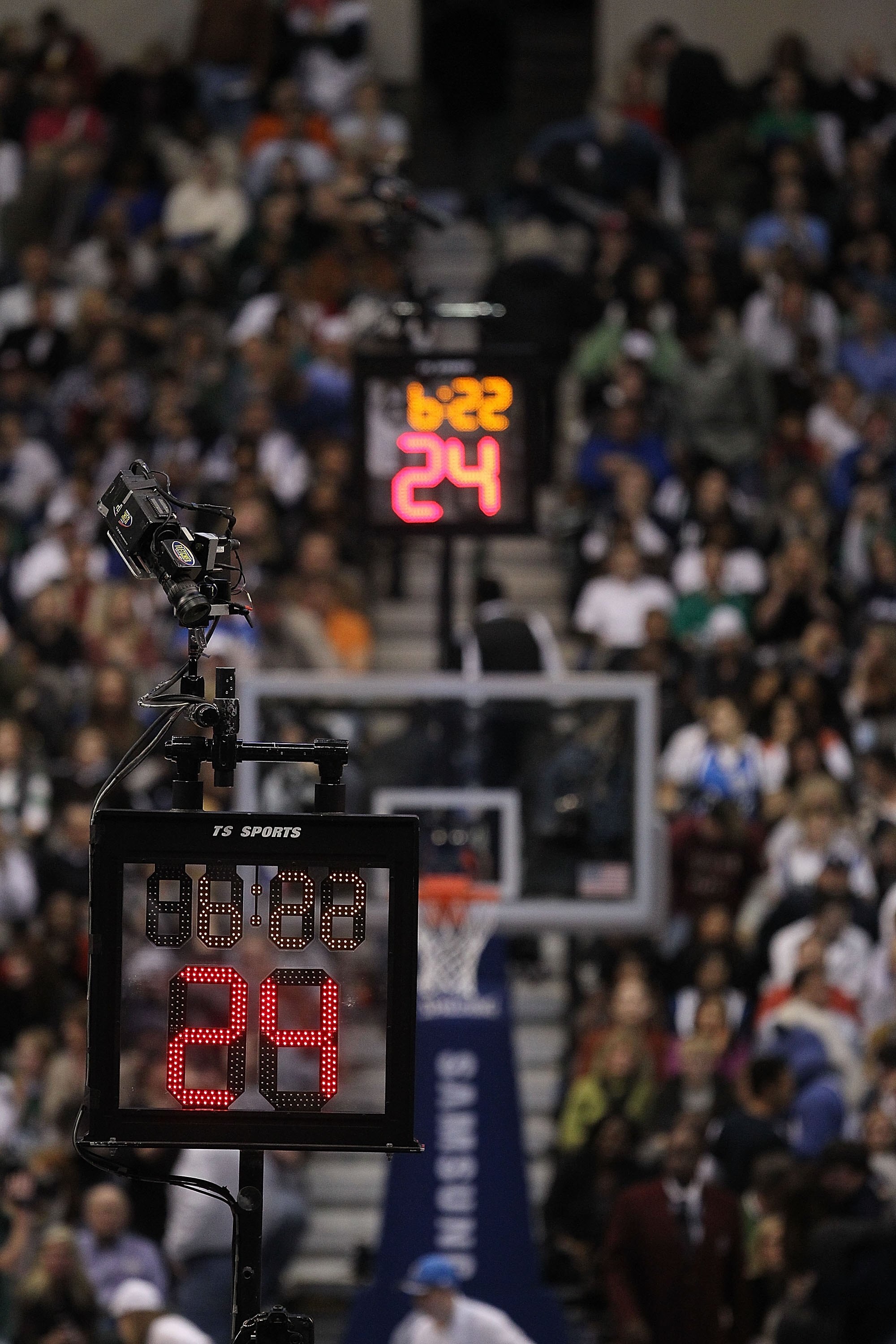 DALLAS - JANUARY 26:  The 24 second shot clock during a game between the Milwaukee Bucks and Dallas Mavericks on January 26, 2010 at American Airlines Center in Dallas, Texas.  NOTE TO USER: User expressly acknowledges and agrees that, by downloading and/