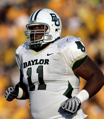 COLUMBIA, MO - NOVEMBER 07:  Defensive tackle Phil Taylor #11 of the Baylor Bears in action during the game against the Missouri Tigers at Faurot Field at Memorial Stadium on November 7, 2009 in Columbia, Missouri.  (Photo by Jamie Squire/Getty Images)