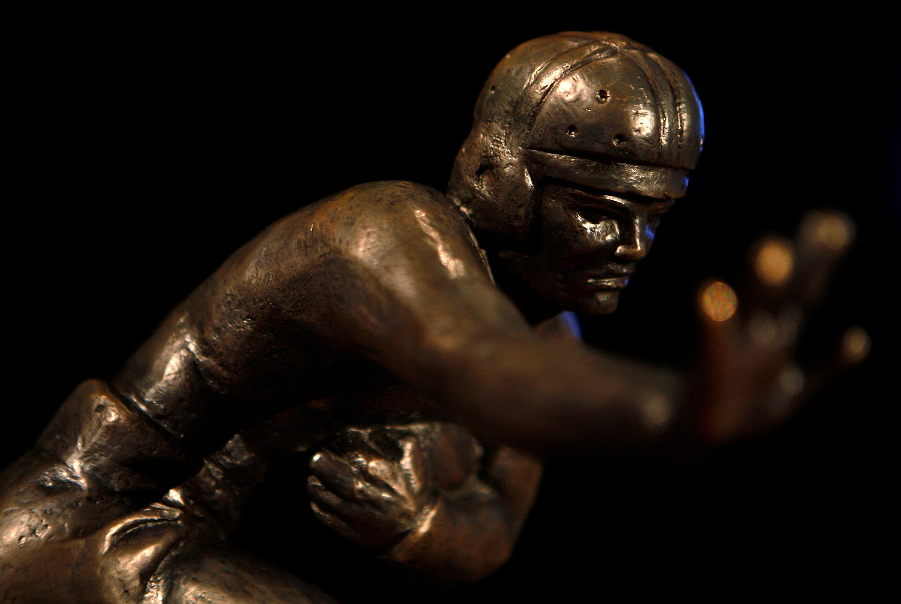 NEW YORK - DECEMBER 11: The 2010 Heisman Trophy is displayed prior to a press conference for Heisman Trophy candidates at The New York Marriott Marquis on December 11, 2010 in New York City. (Photo by Jeff Zelevansky/Getty Images) NEW YORK - DECEMBER 11: The 2010 Heisman Trophy is displayed prior to a press conference for Heisman Trophy candidates at The New York Marriott Marquis on December 11, 2010 in New York City. (Photo by Jeff Zelevansky/Getty Images)