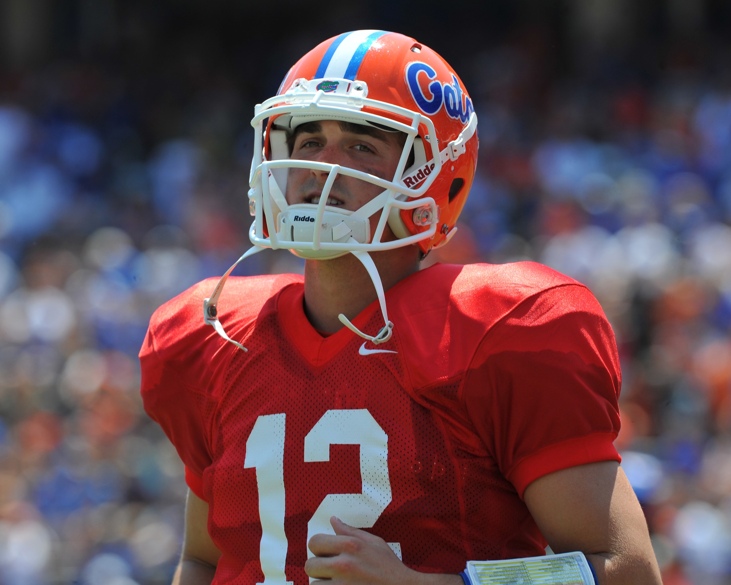 GAINESVILLE, FL - APRIL 9:  Quarterback John Brantley #12 of the Florida Gators takes the field during the Orange and Blue spring football game April 9, 2011 at Ben Hill Griffin Stadium in Gainesville, Florida.  (Photo by Al Messerschmidt/Getty Images)