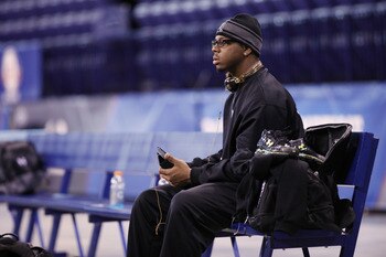 INDIANAPOLIS, IN - FEBRUARY 28:  Defensive lineman Da'Quan Bowers of Clemson sits on the bench during the 2011 NFL Scouting Combine at Lucas Oil Stadium on February 28, 2011 in Indianapolis, Indiana. (Photo by Joe Robbins/Getty Images)