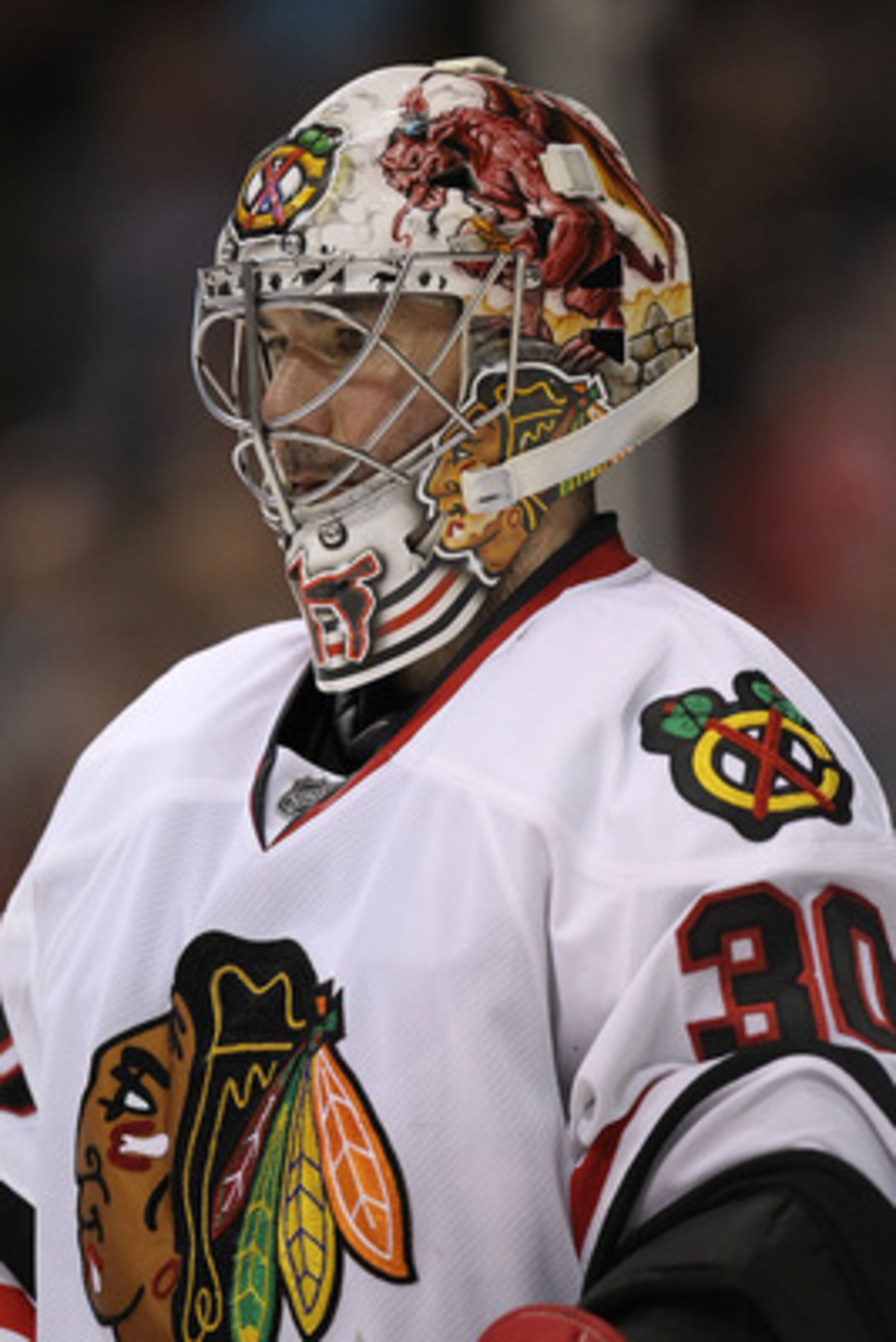 DALLAS, TX - FEBRUARY 11:  Goaltender Marty Turco #30 of the Chicago Blackhawks in goal against the Dallas Stas at American Airlines Center on February 11, 2011 in Dallas, Texas.  (Photo by Ronald Martinez/Getty Images)