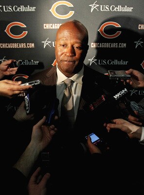 LAKE FOREST, IL - APRIL 26: Head coach Lovie Smith of the Chicago Bears speaks to media during the 2010 Brian Piccolo Award ceremony at Halas Hall on April 26, 2011 in Lake Forest, Illinois. TPlayers participated in the ceremony one day after a federal ju