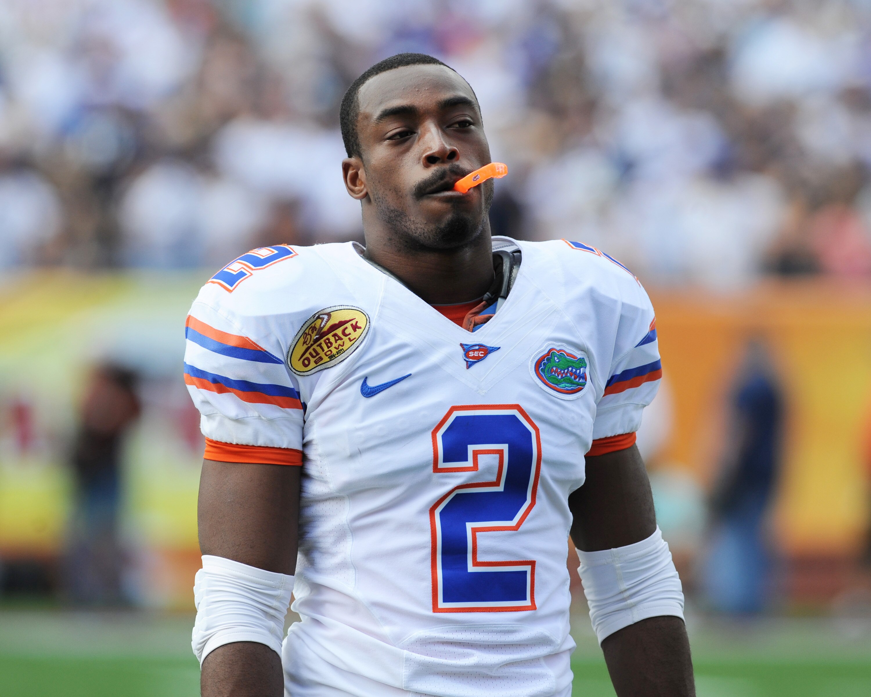 TAMPA, FL - JANUARY 1: Running back Jeff Demps #2 of the Florida Gators warms up for play against the Penn State Nittany Lions January 1, 2010 in the 25th Outback Bowl at Raymond James Stadium in Tampa, Florida. (Photo by Al Messerschmidt/Getty Images) TAMPA, FL - JANUARY 1: Running back Jeff Demps #2 of the Florida Gators warms up for play against the Penn State Nittany Lions January 1, 2010 in the 25th Outback Bowl at Raymond James Stadium in Tampa, Florida. (Photo by Al Messerschmidt/Getty Images)