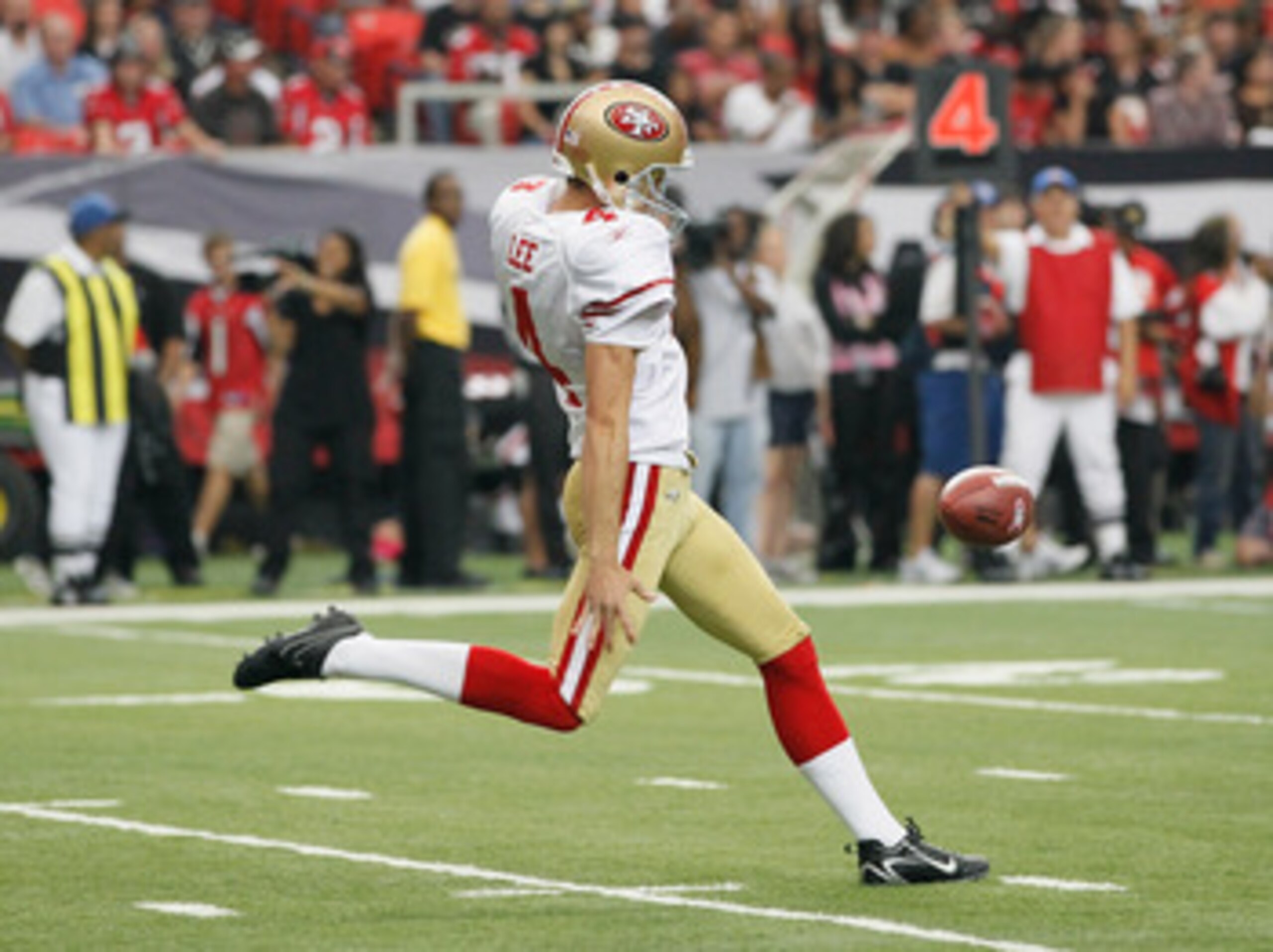 ATLANTA - OCTOBER 03:  Andy Lee #4 of the San Francisco 49ers against the Atlanta Falcons at Georgia Dome on October 3, 2010 in Atlanta, Georgia.  (Photo by Kevin C. Cox/Getty Images)