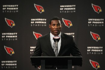 TEMPE, AZ - APRIL 29:  First round draft pick Patrick Peterson of the Arizona Cardinals speaks during a press conference to introduce him at the team's training center auditorium on April 29, 2011 in Tempe, Arizona.  (Photo by Christian Petersen/Getty Ima