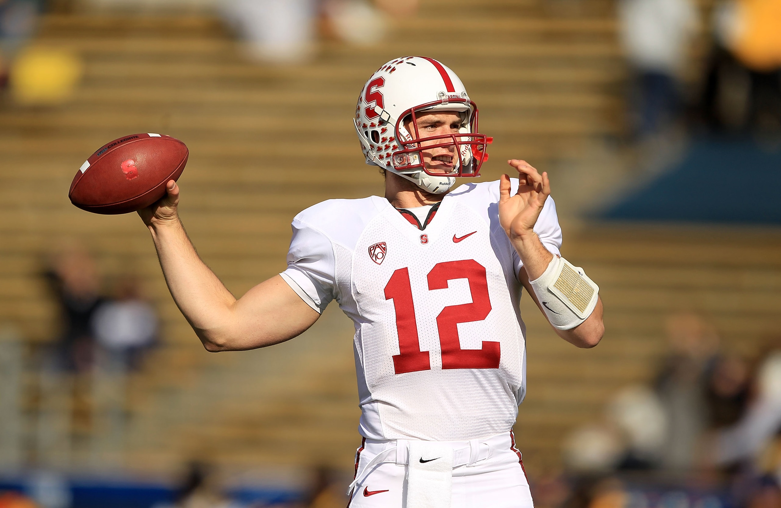 BERKELEY, CA - NOVEMBER 20:  Andrew Luck #12 of the Stanford Cardinal warms up before their game against the California Golden Bears at California Memorial Stadium on November 20, 2010 in Berkeley, California.  (Photo by Ezra Shaw/Getty Images)