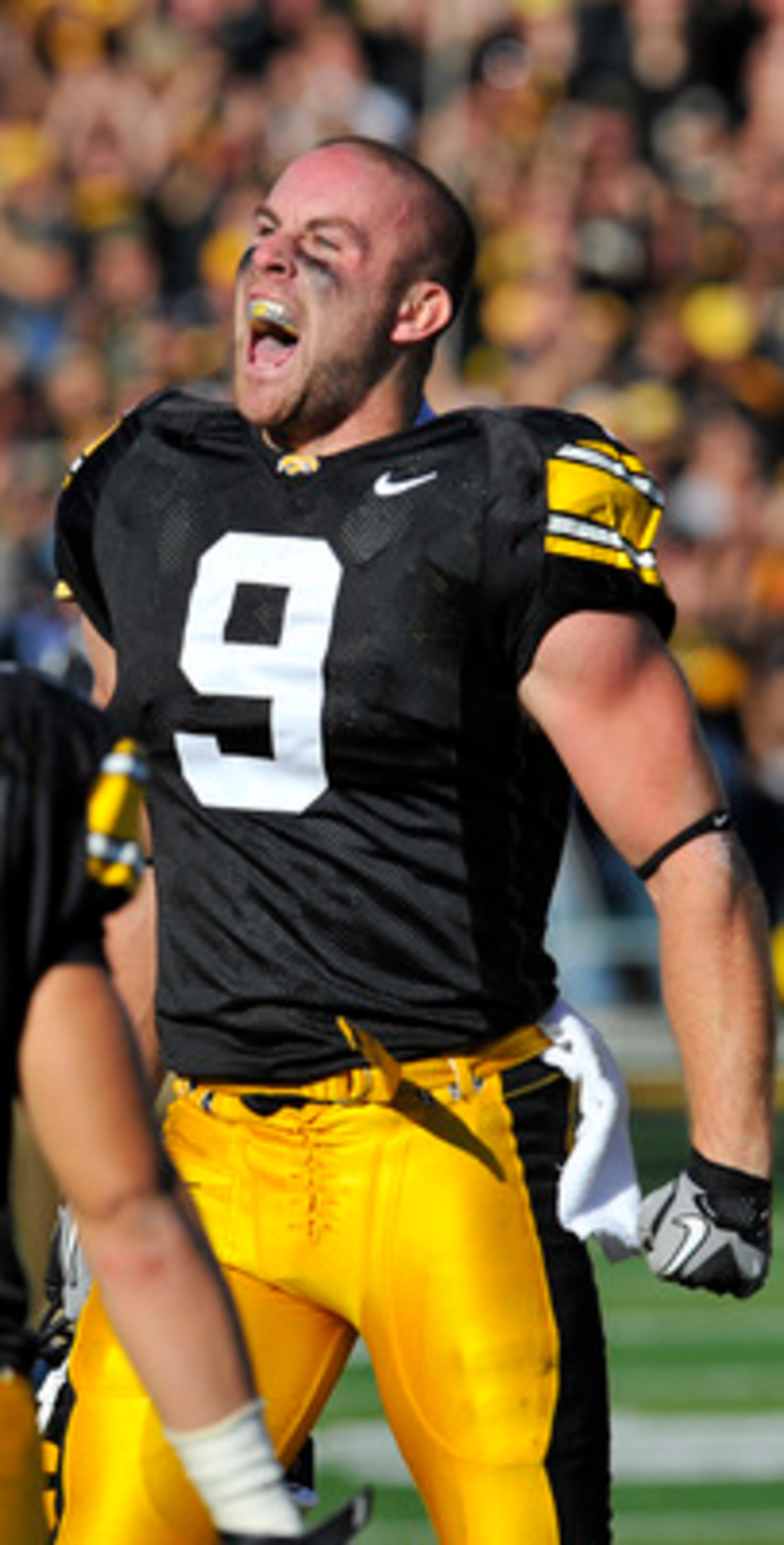 IOWA CITY, IA - OCTOBER 30- Cornerback Tyler Sash of the University of Iowa Hawkeyes celebrates after intercepting a pass during the first half of an NCAA college football game against the Michigan State Spartans at Kinnick Stadium on October 30, 2010 in IOWA CITY, IA - OCTOBER 30- Cornerback Tyler Sash of the University of Iowa Hawkeyes celebrates after intercepting a pass during the first half of an NCAA college football game against the Michigan State Spartans at Kinnick Stadium on October 30, 2010 in