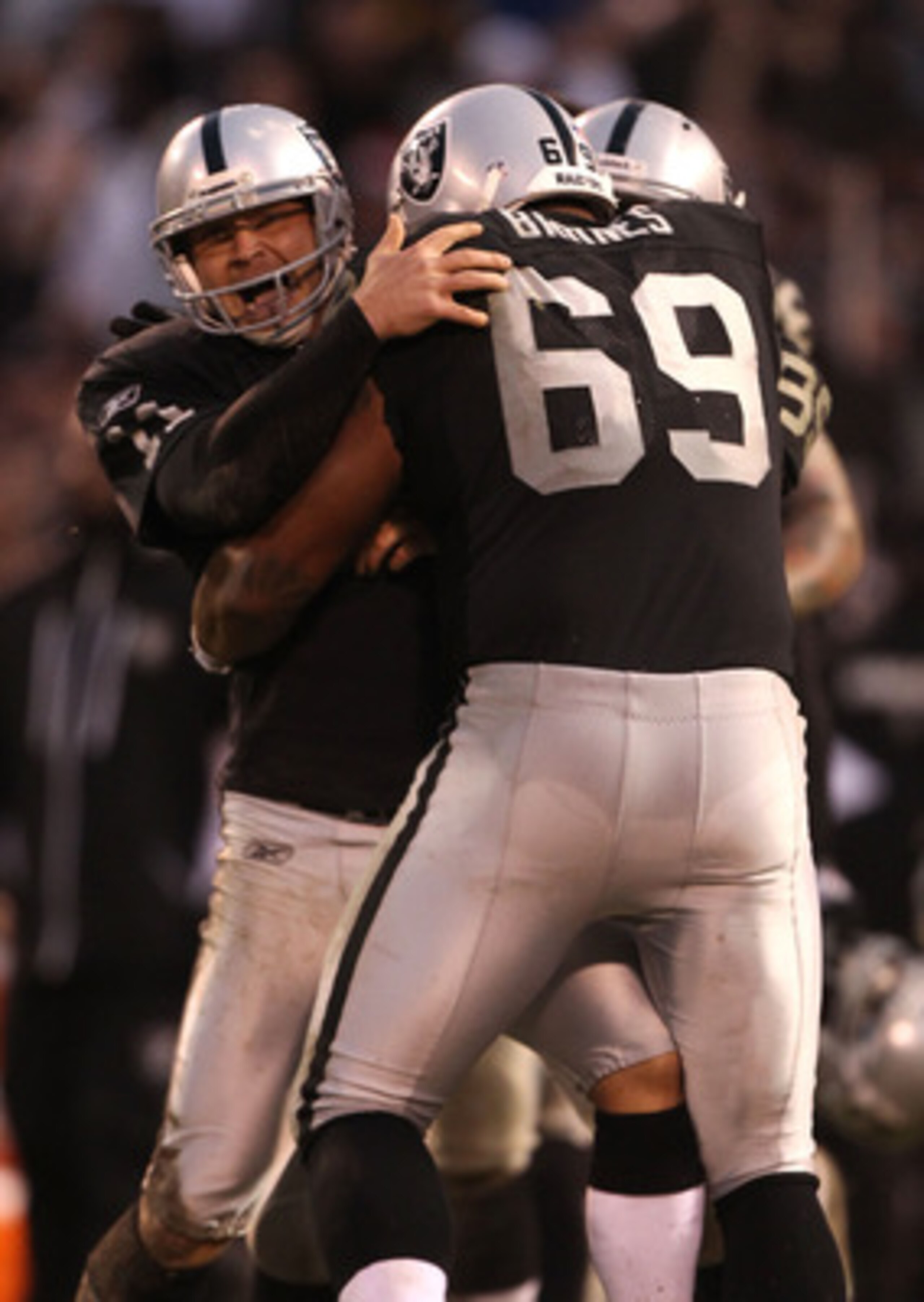 OAKLAND, CA - NOVEMBER 07: Sebastian Janikowski #11 of the Oakland Raiders celebrates after kicking the game winning field goal in overtime against the Kansas City Chiefs during an NFL game at Oakland-Alameda County Coliseum on November 7, 2010 in Oaklan OAKLAND, CA - NOVEMBER 07: Sebastian Janikowski #11 of the Oakland Raiders celebrates after kicking the game winning field goal in overtime against the Kansas City Chiefs during an NFL game at Oakland-Alameda County Coliseum on November 7, 2010 in Oaklan