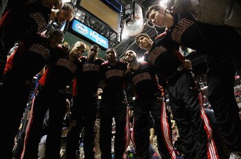 INDIANAPOLIS, IN - APRIL 23: The Chicago Bulls huddle before the start of Game Four of the Eastern Conference Quarterfinals in the 2011 NBA Playoffs against the Indiana Pacers at Conseco Fieldhouse on April 23, 2011 in Indianapolis, Indiana. The Pacers de