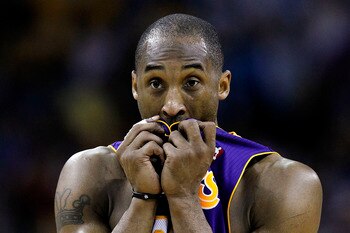 NEW ORLEANS - APRIL 24:  Kobe Bryant #24 of the Los Angeles Lakers stands during a freethrow against the New Orleans Hornets in Game Four of the Western Conference Quarterfinals in the 2011 NBA Playoffs at New Orleans Arena on April 24, 2011 in New Orlean